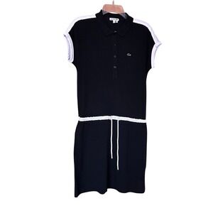 Lacoste Black Pique Polo Dress Sz 38 US 6 Tenniscore Sporty-Prep Streetwear